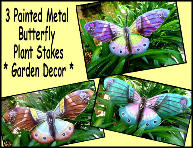 Papillons - Bâtons de plantes de jardin papillon en métal peint à la main